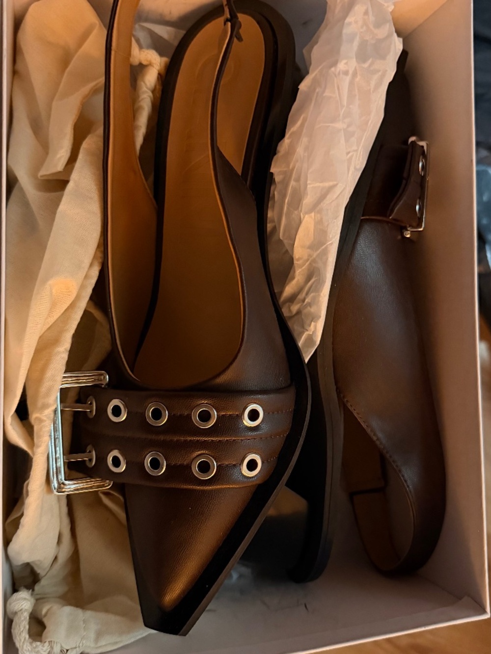 GANNI Brown Buckle Slingback Flats – Brand New SIZE 41